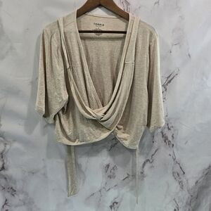 Torrid Wrap Womens 3 3X Tan Swim Cover Up Cardigan Knit Tie Crop Active Short